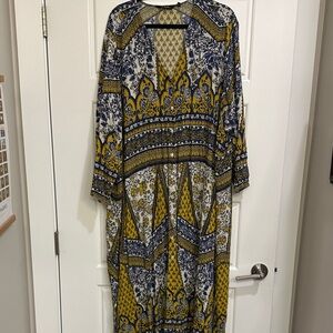Ulla Popken Yellow and Blue Long Sleeve Dress